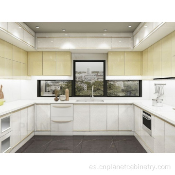 Cabinete de cocina blanca de alto brillo de estilo moderno